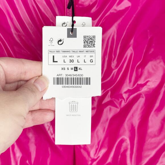 Zara Glossy Shiny Vinyl Puffer Jacket Hot Pink High Neck NEW Size Large L Baddie - Picture 4 of 16